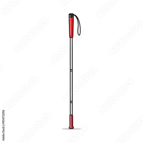 Illustration Of A Red-Handled White Cane, Essential Mobility Aid For Visually Impaired Persons