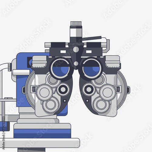 Illustration Of A Refraction Phoropter, Medical Optical Instrument For Eye Exams and Vision Testing