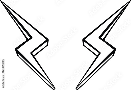 Pair of Hand-Drawn Lightning Bolts