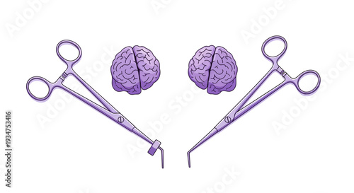 Illustration Of A Surgical Tool Near Two Brains Representing Intelligence And Cognitive Function