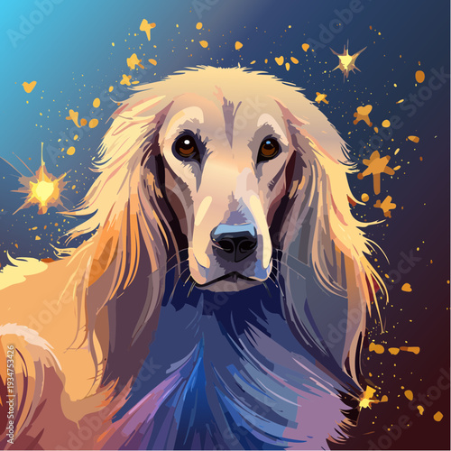 Afghan Hound Dog Portrait with Flowing Coat.