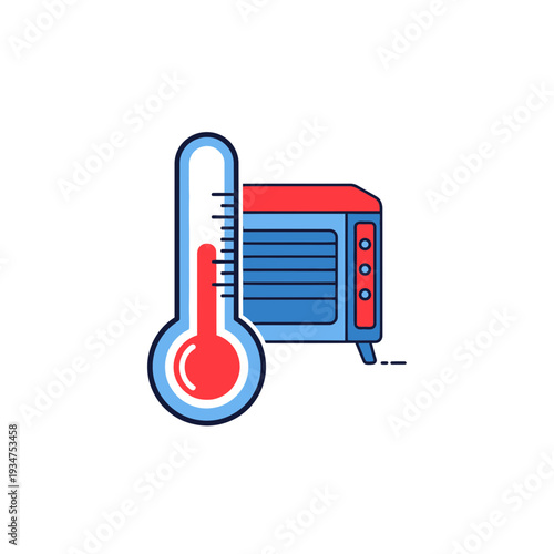 Illustration Of A Thermometer Measuring Temperature Next To An Oven Depicting Heat