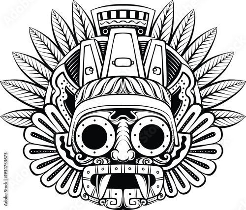 tlaloc Ancient Tribal Mask Illustration