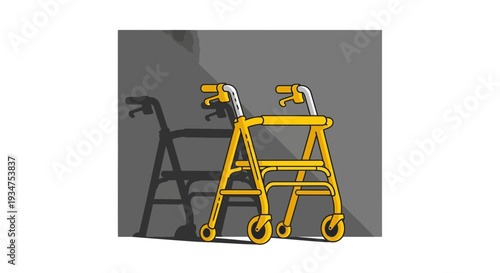 Illustration Of A Yellow Walker With Shadow Against Gray Background In Modern Design