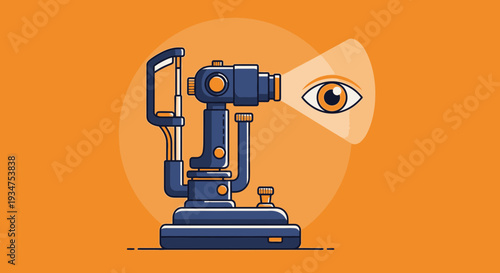 Illustration Of An Eye Exam Medical Machine Examining The Human Eye In Orange Color