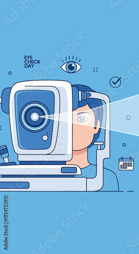 Illustration Of An Eye Examination Being Conducted Using Ophthalmic Equipment For Vision Assessment