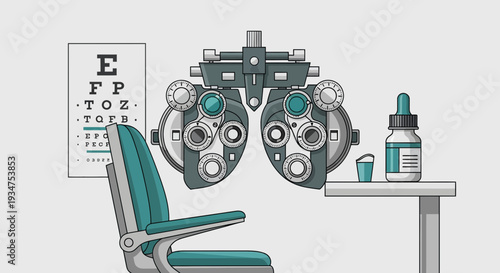 Illustration Of An Eye Exam, Representing Healthcare, Vision, and Medical Procedures