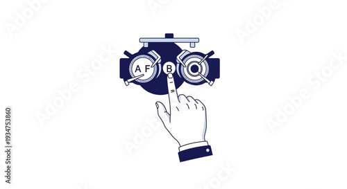 Illustration Of An Eye Examination Device And A Finger Pointing Toward B Option