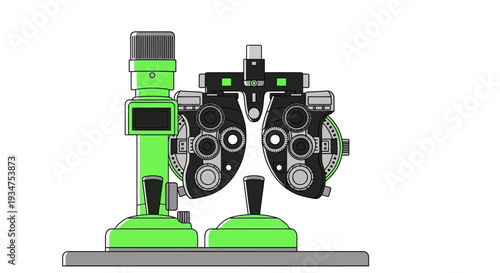 Illustration Of An Eye Exam Phoropter Against A White Background In Flat Style