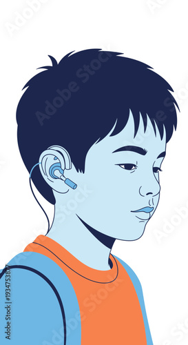 Illustration Of A Young Person With Assistive Listening Device, Modern Healthcare Concept