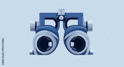 Illustration Of An Ophthalmic Refraction Machine, Isolated On A Pale Blue Backdrop