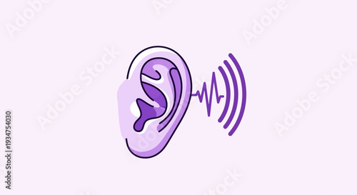 Illustration Of An Ear And Soundwaves Depicting The Sense Of Hearing With Artistic Elements
