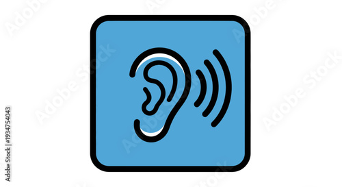 Illustration Of An Ear And Soundwaves In A Blue Square On White Background