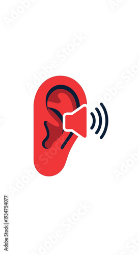 Illustration Of An Ear And Speaker Symbolising Sound, Music, And Audio Perception Clearly