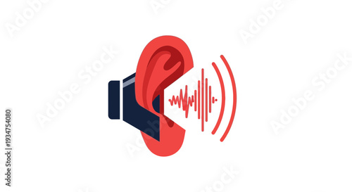 Illustration Of An Ear And Soundwaves, Symbolic Representation Of Hearing And Sound Perception