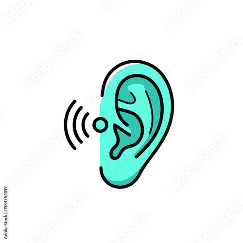 Illustration Of An Ear Depicting Sound Waves With Minimalistic Turquoise and Black Design