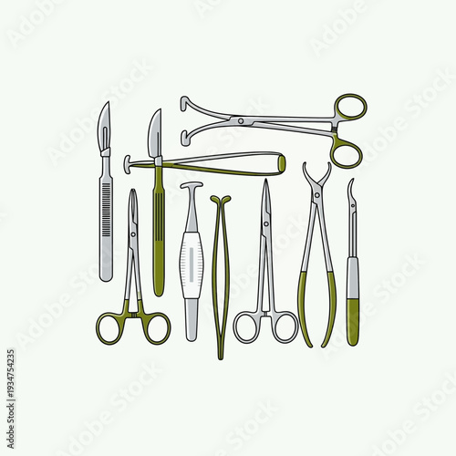 Illustration Of Assorted Surgical Instruments For Medical Procedures And Healthcare Solutions