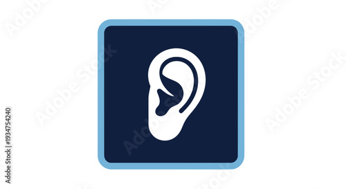 Illustration Of An Ear Inside A Square Shape, Indicating The Sense Of Hearing and Auditory Ability