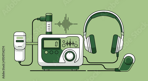 Illustration Of Audio Equipment Depicting Sound Recording, Engineering, And Hearing Concept