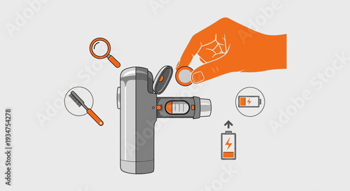 Illustration Of Battery Replacement and Device Maintenance Process On White Background