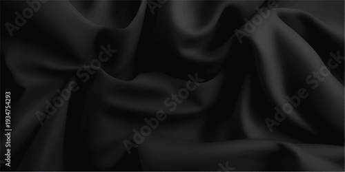 Luxurious black smooth silk or satin texture background. Black silk wave and curve background.