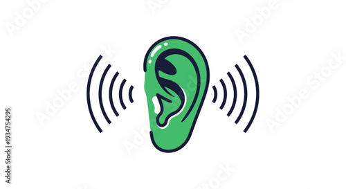 Illustration Of An Ear with Soundwaves Depicting The Sense Of Hearing and Audio