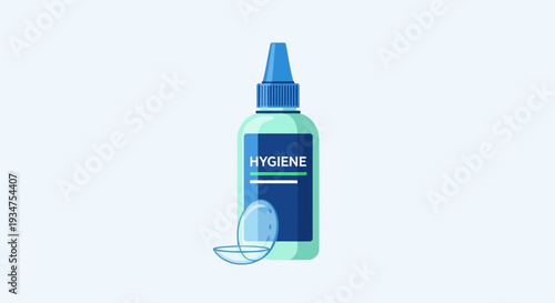 Illustration Of Contact Lens Solution Bottle And Lens, Hygienic Eye Care And Health