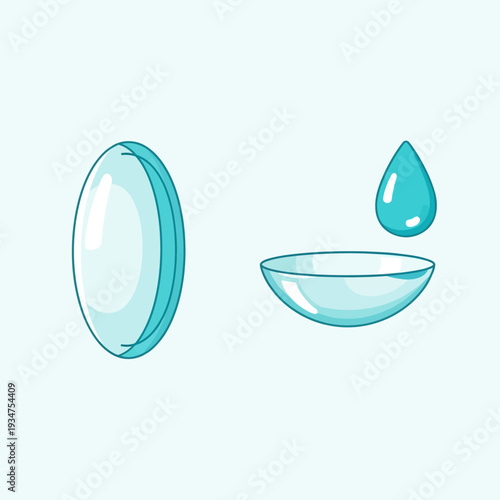 Illustration Of Contact Lens With Solution, Depicting Vision Care And Eye Health Improvement