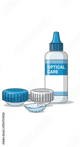 Illustration Of Contact Lenses And Optical Care Solution, Ideal For Eye Health And Vision