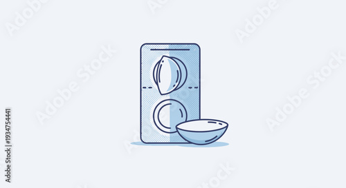 Illustration Of Contact Lenses And Storage Solution With Simple Blue Color Scheme