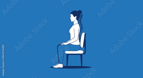 Illustration Of Correct Sitting Posture For Back Health And Wellness In Blue Color Tone