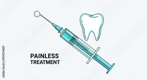 Illustration Of Dental Painless Treatment With Syringe And Perfect Tooth For Modern Clinic