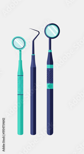 Illustration Of Dental Tools: Mirrors And Probes Depicting Care And Treatment Procedures