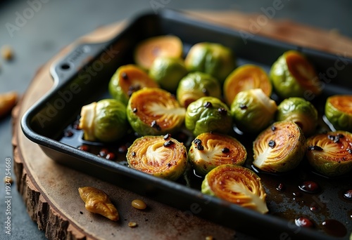 Charred Brussels Sprouts Balsamic Glaze Contrast Deep Baking Tray Cooked Delight
