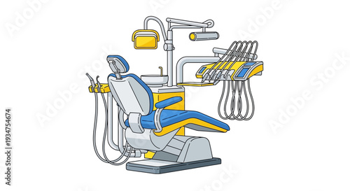 Illustration Of Dentist's Chair With Equipment Depicting Dental Treatment Procedure