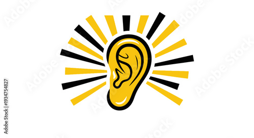 Illustration Of Ear Symbol With Sunburst Effect Representing Hearing and Audio Concept