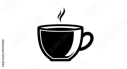 A minimalist black and white icon of a steaming coffee cup, ready to be enjoyed