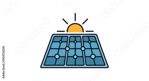 Iconic representation of solar energy, solar panel array, and sustainable power source