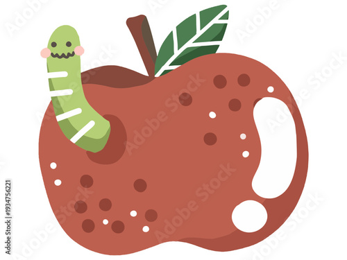 Cute Worm in Apple Cartoon Vector Illustration. worm in apple, cute worm, apple cartoon, cartoon apple, worm cartoon, cute cartoon, vector illustration, flat design, kids illustration. 