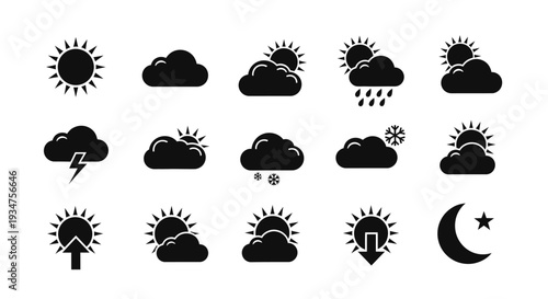 Weather Icons Depicting Sunny, Cloudy, Rainy, Snowy, and Nighttime Conditions.