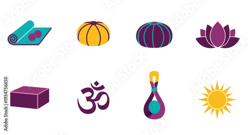 Yoga and Meditation Icons: Illustrations of Practice and Spiritual Elements for Design
