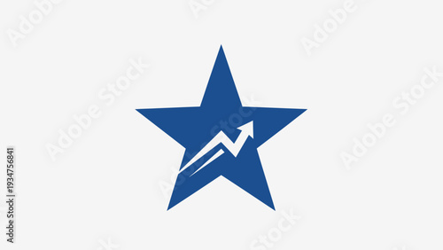 Blue star with upward trending arrow symbolizing business growth and success.