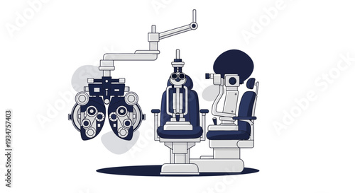 Illustration Of Equipment Used For Comprehensive Eye Exam In A Doctor's Office Setting