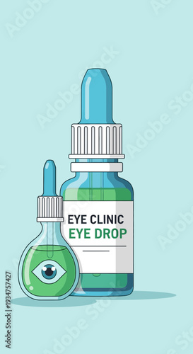 Illustration Of Eye Drops And Clinic Symbolizing Vision Care And Ophthalmic Health Services