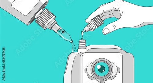 Illustration Of Eye Drops Application Process Over Medical Equipment And Teal Background