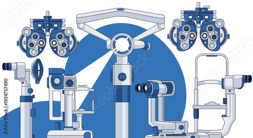 Illustration Of Eye Examination Instruments, Ophthalmology, Vision Test, Medical Equipment