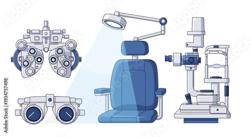 Illustration Of Eye Examination Tools Representing Vision Assessment And Ophthalmology