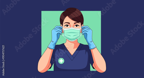 Illustration Of Healthcare Professional Wearing Surgical Mask and Gloves For Protection