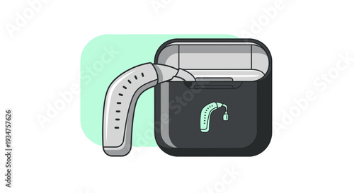 Illustration Of Hearing Aid Inside Charging Case Depicting Audio Assistive Technology