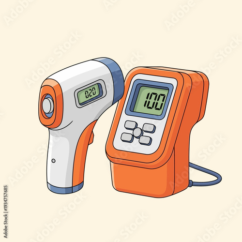 Illustration Of Infrared Thermometer And Temperature Reader Showing Numerical Readings